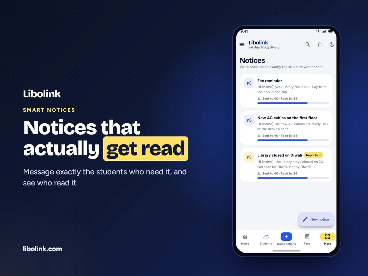 Notices go only to the students who need them, and Libolink shows who has read each one.